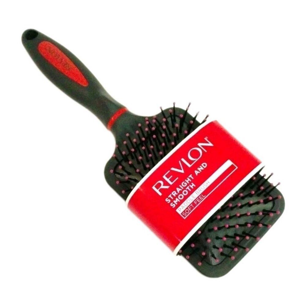 Revlon Straight and Smooth Soft Feel Paddle Hair Brush Black and Red